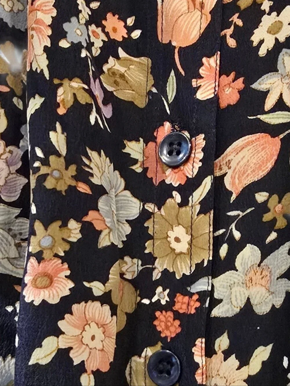 Vintage Lucky Italy Vintage Floral Button Front Pleated Silk Midi Skirt Navy L